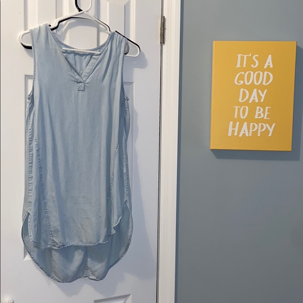 Beachlunchlounge High Low Long Tunic Denim Look Chambray Tank Small
